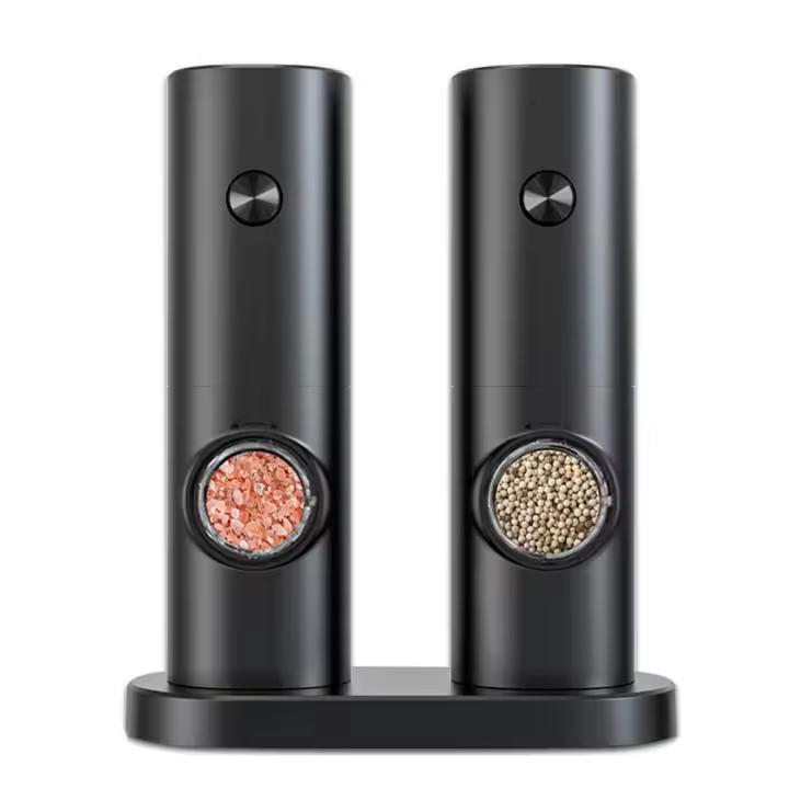 Juego De Molinillos Eléctricos De Pimienta Y Sal Con Base LED Regulable Recargable Herramienta De Cocina Ecológica Plástico - 1