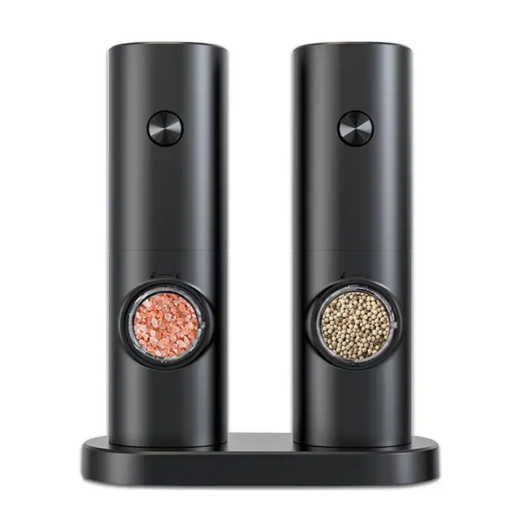 Juego De Molinillos Eléctricos De Pimienta Y Sal Con Base LED Regulable Recargable Herramienta De Cocina Ecológica Plástico - 1