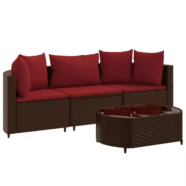 vidaXL Set de sofás de jardín 4 pzas y cojines ratán sintético marrón - 1