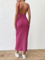 Vestido De Verano Sin Mangas Con Tirantes De Medio Tamaño Cuello Redondo Espalda Descubierta Tejido Ajustado De Pierna Un Solo Pasado Para Mujer - details 7