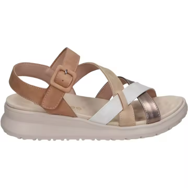 AMARPIES | Sandalias con Cuña Amarpies para Mujer – Sandalias con en Color Marrón Cuero con Detalles– Sandalias Cruzadas con Hebilla – Cuña Baja y Cómoda – Estilosas – Versátiles y Combinables – Modelo ABZ28638 - 1