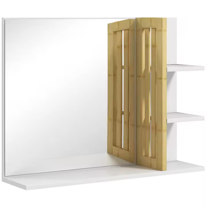 HOMCOM Espejo de Baño Moderno Espejo de Pared Rectangular con 4 Estantes de Almacenamiento para Maquillaje Tocador Vestidor 45x15x58,5 cm Blanco - 1