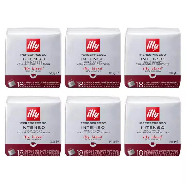 illy, Cápsulas de Café Iperespresso INTENSO, 100% Arábica con Notas de Cacao y Frutos Secos, Sabor Decidido y Intenso, 6 Paquetes de 18 Unidades (108 Cápsulas) - QUMIR - 1