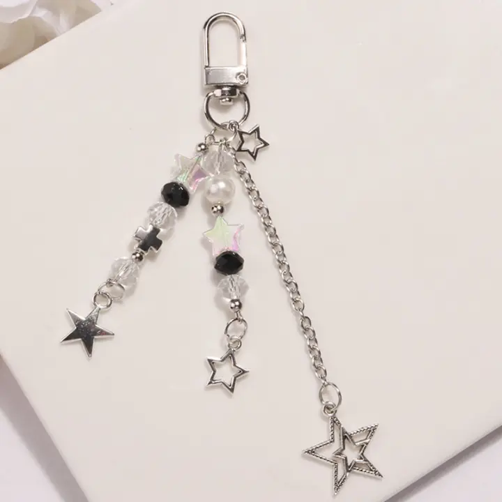 Llavero De Perla Y Estrella Gótico Y2K Para Teléfono Kawaii Cadena De Llaveros Con Pendón Para Bolsos Accesorio Lindo Para Mujeres Y Niñas Joyería - 1