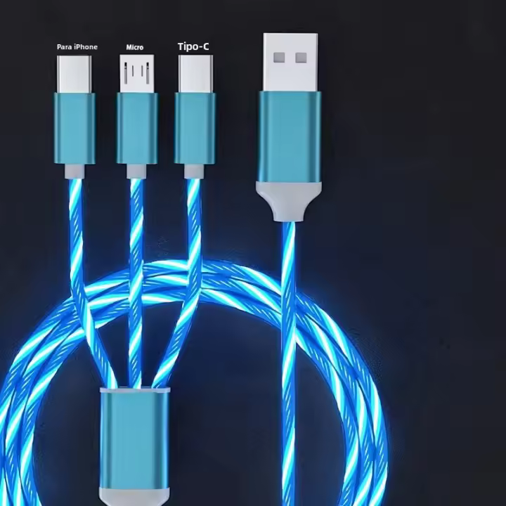 Cable De Carga Rápida 3 En 1 Con Luz LED Para iPhone Samsung Xiaomi Redmi Conectores USB Tipo C Y Micro USB Alta Corriente 3A - 1