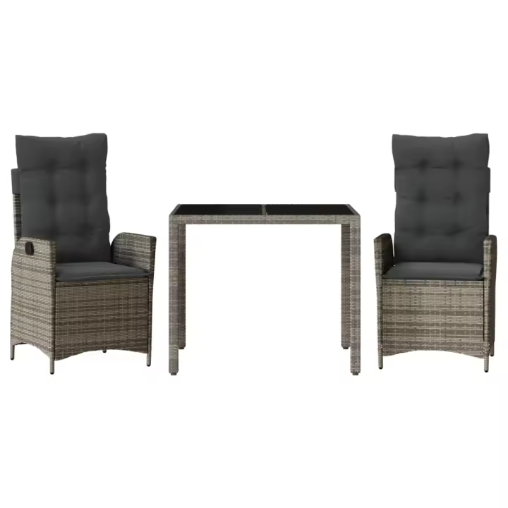 vidaXL Set comedor de jardín 3 piezas con cojines ratán sintético gris - 1