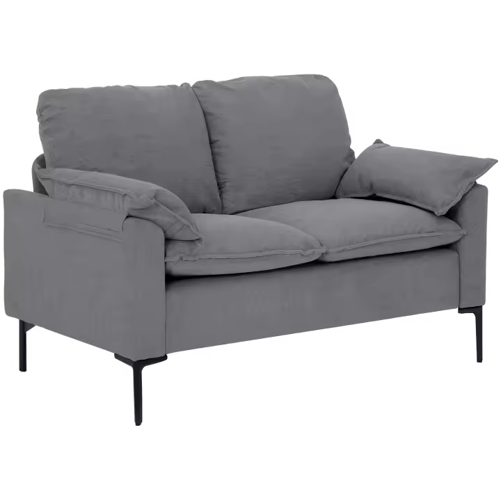 HOMCOM Sofá de 2 Plazas, Tapizado en Terciopelo, Sofá Moderno con Patas de Metal, Reposabrazos Acolchado, para Salón, Dormitorio, Oficina, Sala de Estar, 130x77x84 cm, Gris - 1