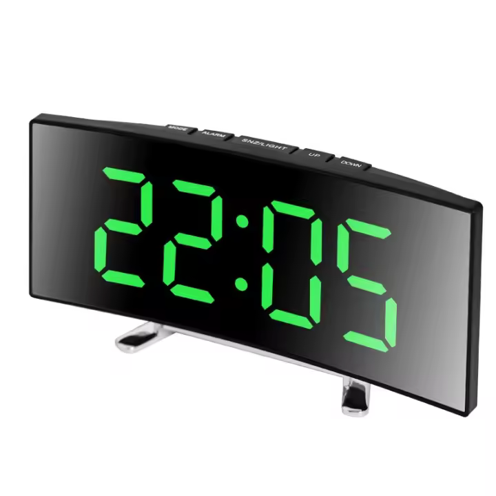 Reloj De Pared LED Curvo Pantalla Luminosa Espejo Para Sala De Estar Reloj De Alarma Grande Decoración Para El Hogar - 1