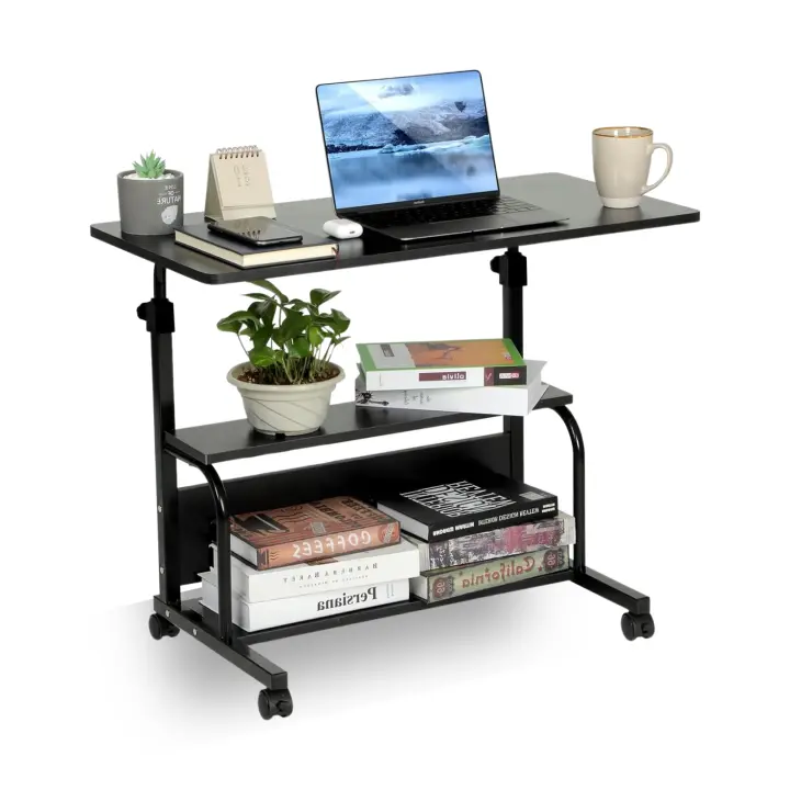 Mesa Ordenador Portátil JANDTEK con Ruedas y Estantería Inferior - Escritorio Regulable - 1