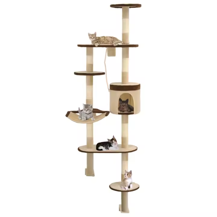 vidaXL Rascador para Gatos de Pared con Postes de Sisal 194 cm y  Color Beige y marrón,  Beige, y mas - 1