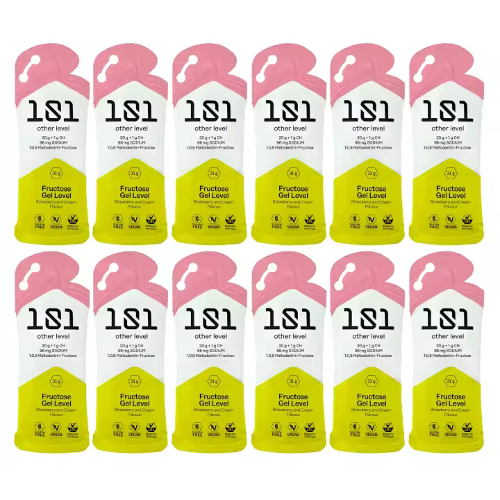 101 OTHER LEVEL PACK 12 FRUCTOSE GEL LEVEL 31 GRAMOS - 21G CHO + 96MG SODIO - SABOR FRESA - 1