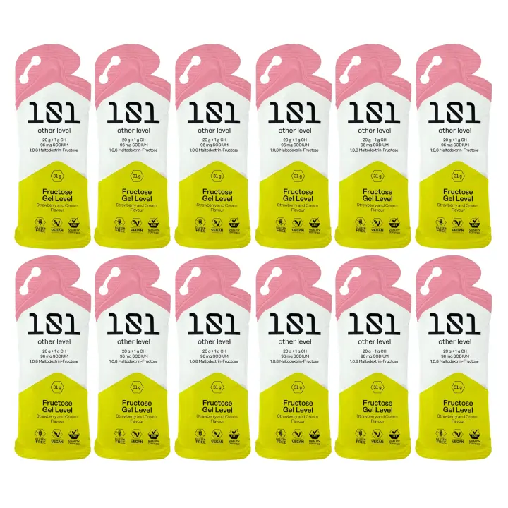 101 OTHER LEVEL PACK 12 FRUCTOSE GEL LEVEL 31 GRAMOS - 21G CHO + 96MG SODIO - SABOR FRESA - 1