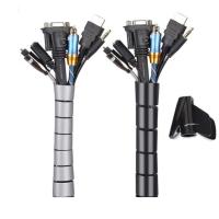 Organizador de Cables AmazonCommercial, Funda Flexible para Mesa y PC, 2 Unidades, Negro-Gris, 1.5m - details 0