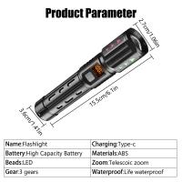 Linterna LED Recargable Portátil De 1500W Con Batería Integrada Impermeable Luz De Torcha Alta Potencia Para Exteriores - details 20