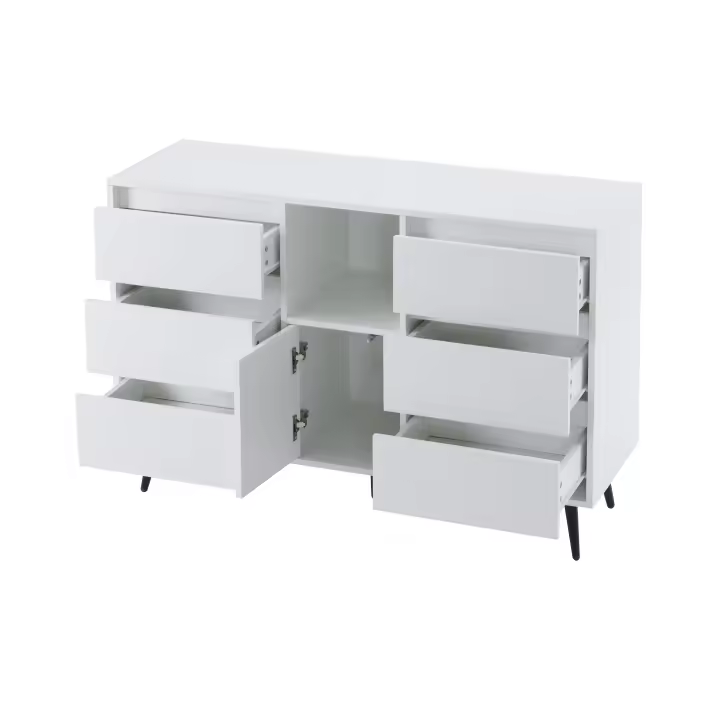 Aparador Moderno Blanco with iluminación LED, 6 Gatos silenciosos, entradas de alto Brillo, 120x40x80 cm - ideal para Cocina, comedores y salones de estar - 1