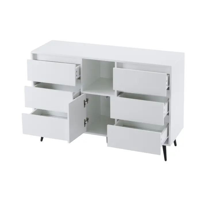 Aparador Moderno Blanco with iluminación LED, 6 Gatos silenciosos, entradas de alto Brillo, 120x40x80 cm - ideal para Cocina, comedores y salones de estar - 1