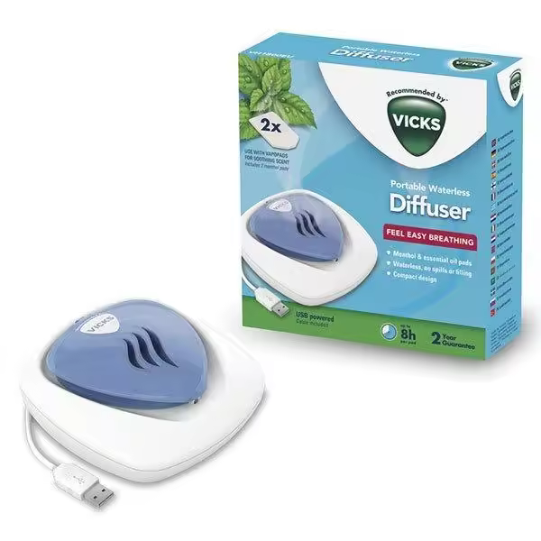 Vicks Difusor Eléctrico Portátil para Aromaterapia y Alivio de la Tos USB ACEITES ESENCIALES MENTOL - 1