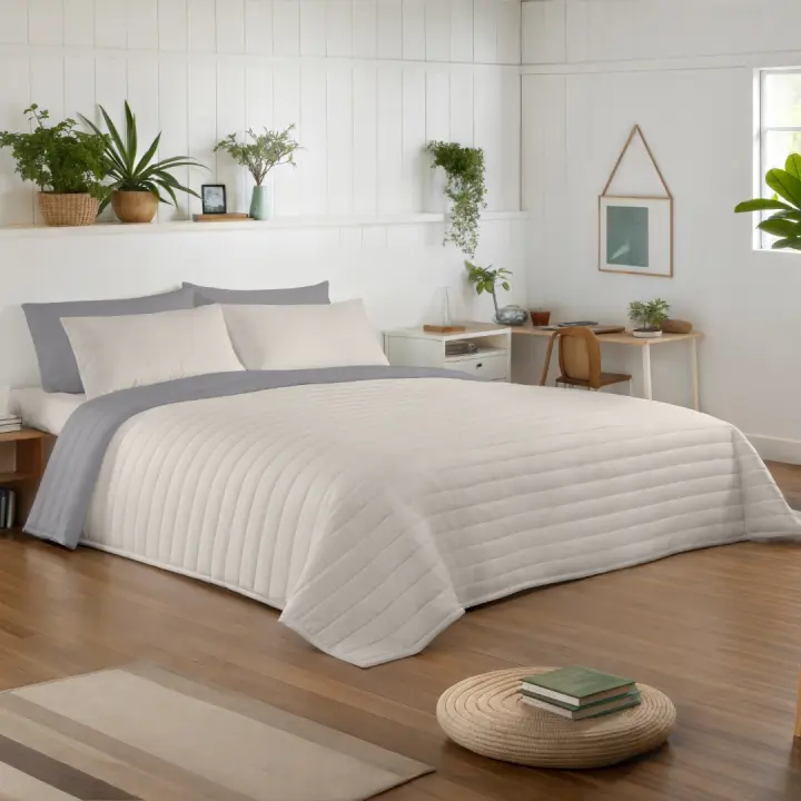 NATURALS - Colcha Bouti Reversible Bicolor - Microfibra Extrasuave - Relleno 100 Gramos (Cama 90/105 - 135/150 - 180) - Cubrecama Acolchado a Líneas - Ideal Primavera y Verano - Fabricado en España - 1