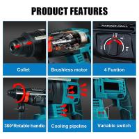 taladro rotativo inalámbrico sin escobillas, 2000W, 10600IPM, martillo eléctrico recargable, taladro de impacto para batería Makita - details 4