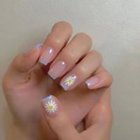 Juego De 24 Piezas De Uñas Postizas De Acrílico Con Diseño De Bocanada Y Puntos En Blanco Florido Uñas Postizas Francesas Para Baile De Ballet Longitud Media - details 12