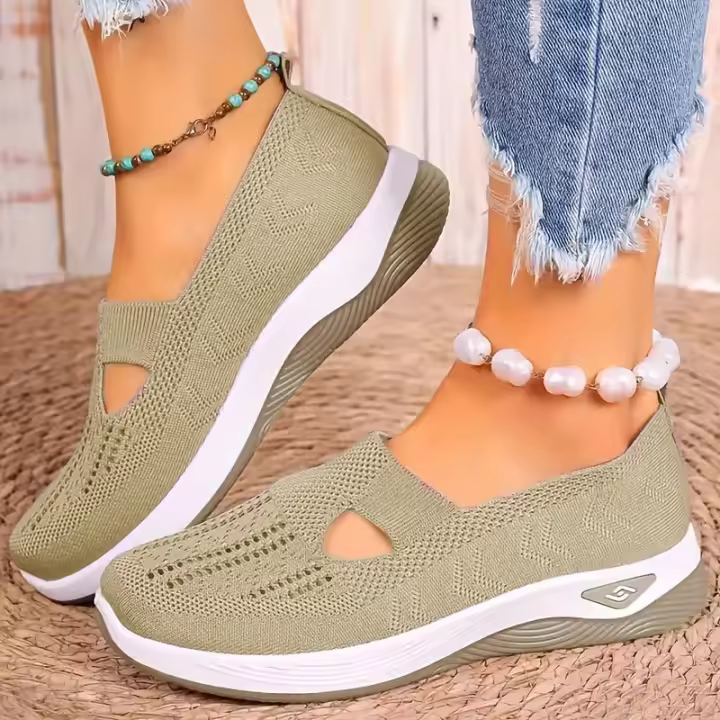 Zapatillas De Mujer En Color Sólido Transpirables Zapatillas Casuales De Verano De Bajo Térmico Tejidas Zapatos Casuales Para Mamá - 1