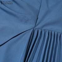 Vestido Midi Elegante De Verano Para Mujer ZANZEA Con Cuello V Y Manga Corta Vestido De Fiesta Trabajo OL Vestido De Seda Pleated - details 15