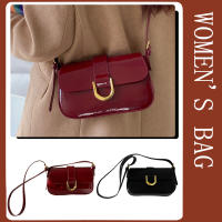 Bolso De Hombro Retro De Cuero Patentado Para Mujer Con Correa Ajustable Y Cierre De Flap Bolso Satchel De Color Sólido Bolsa De Axila Cruzada - details 0