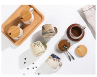 Taza De Café Cerámica Japonesa Retro De 350ml Con Tapa Y Cuchara Taza De Leche Para Desayuno Resistentes Al Calor Para El Hogar Vaso De Té Regalo - details 3