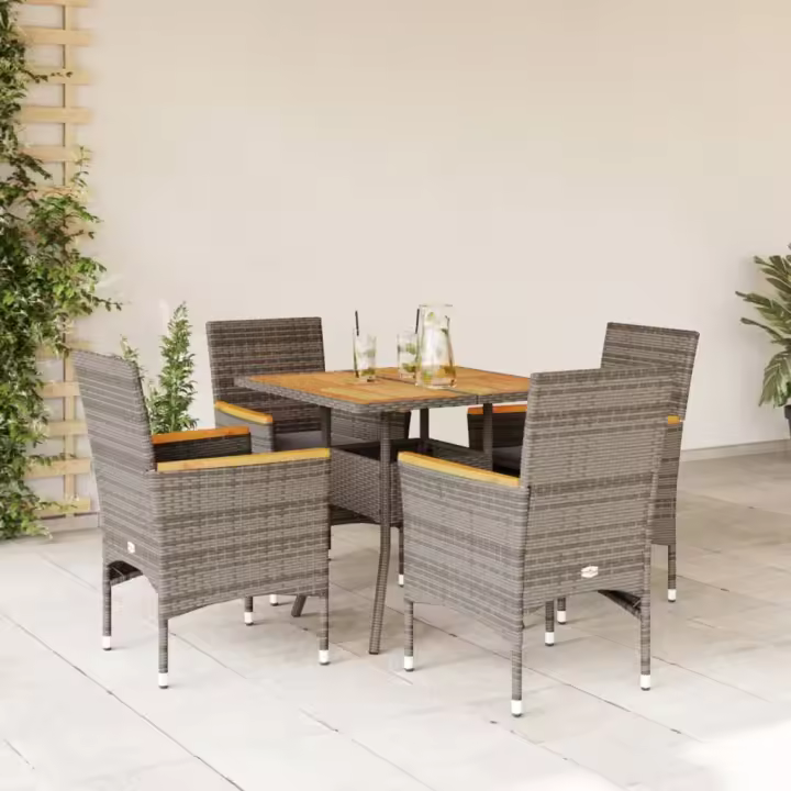 vidaXL Set de comedor jardín 5 pzas con cojines ratán PE acacia gris - 1
