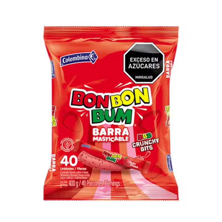 BARRAS MASTICABLES FRESA BON BON BUM BOLSA 40 UNDS FIESTA COLOMBINA - 1