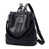 Mochila De Cuero Suave Para Mujer Negro Capacidad Grande Múltiple Casual Colegial Viaje Bolsa De Hombro Multifuncional - details 1