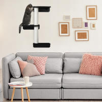 PawHut Árbol para Gatos de Pared con 3 Plataformas Cojín Extraíble y 2 Postes Rascadores de Sisal Torre para Escalar 63x28x93,5 cm Negro y Blanco - details 1