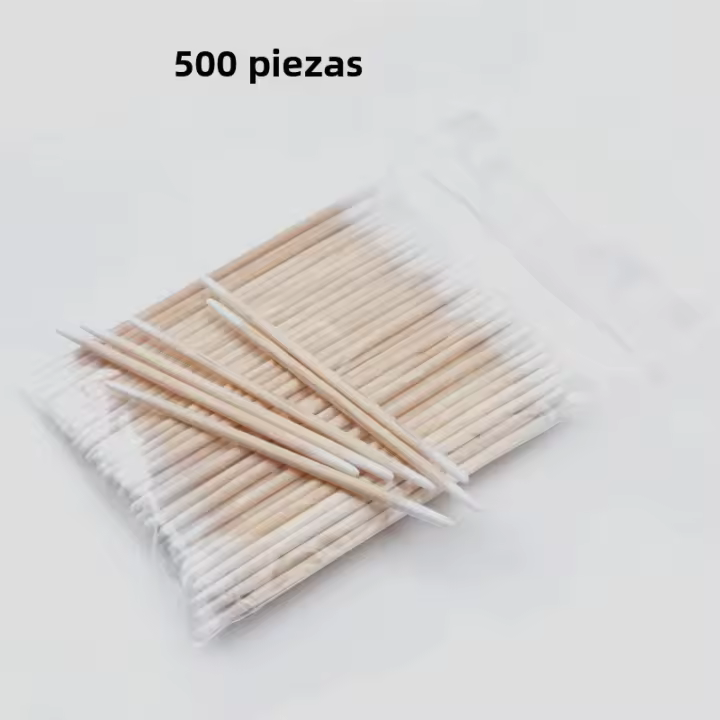 300/500pcs Algodón Swabs Doble Cabeza Con Palitos De Madera Médicos Para Nariz Y Oídos Limpiador Microbush Herramienta De Belleza Para Maquillaje - 1