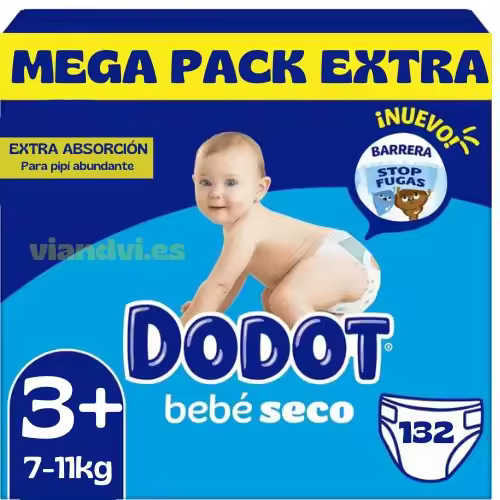 Dodot  Bebé Seco Extra Absorción Pañales Talla 3 a 6 Mega Pack Ahorro - 1