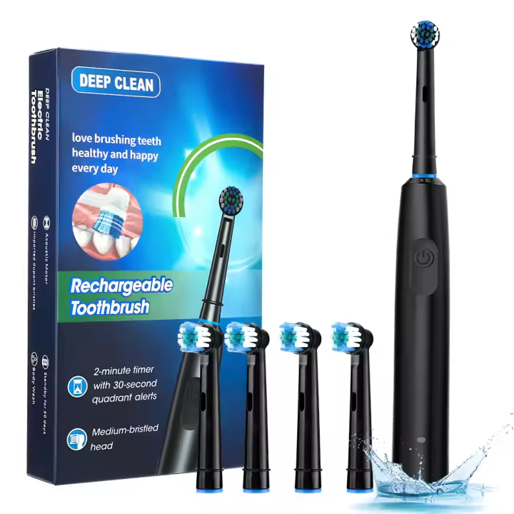 Cepillo De Dientes Eléctrico Rotativo Inteligente Recargable Con 4 Cabezas De Reemplazo Suaves Para Adultos Limpieza Profunda Modo Suave Y Placa - 1