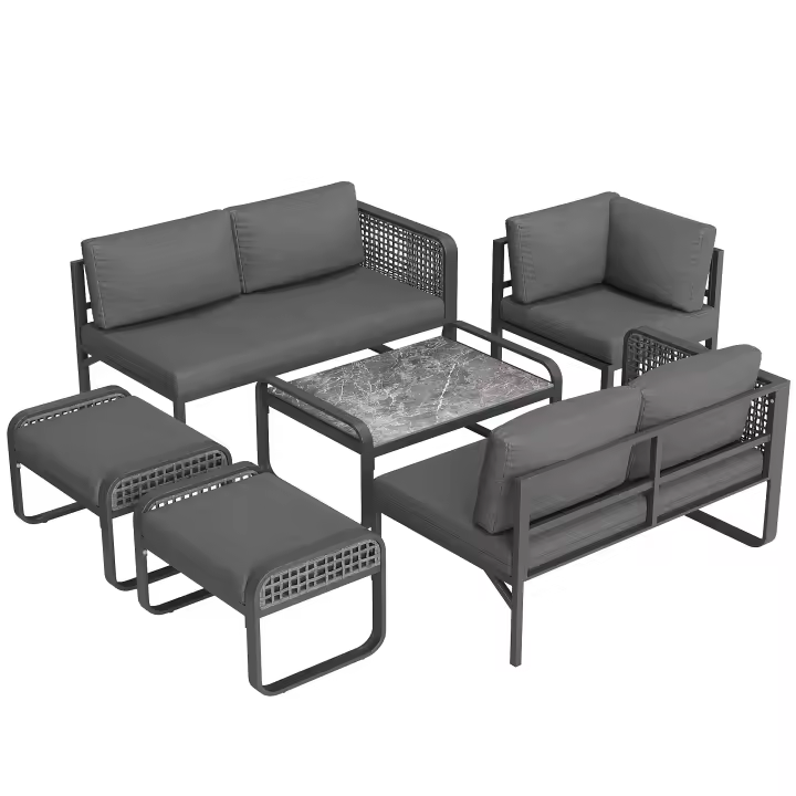 Conjunto de muebles de jardín, Conjunto de muebles de asiento 6-7 plazas, sofá esquinero con Estructura de Hierro galvanizado, Patos ajustables, todos los Zapatos de asiento y Zapatos incluidos, Gris - 1