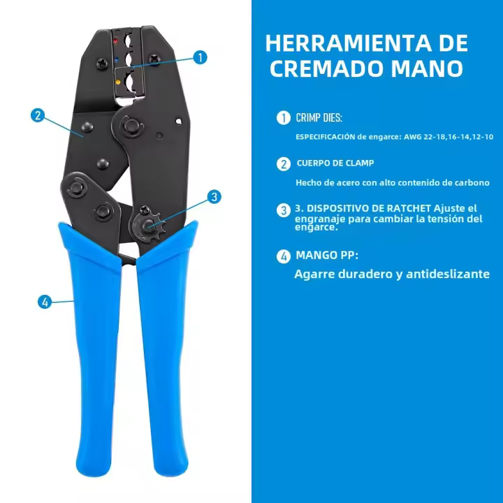 Juego De Herramientas De Prensa Para Electricistas Multifuncional Herramienta De Presión De Conectores Electrónicos Carbono Acero Agarre Curvado - 1