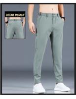 Pantalones Casuales Para Hombre Verano 2024 Estilo Coreano Elásticos Rectos Ajustados Cómodos Trajes Negocios Verde Militar - details 4