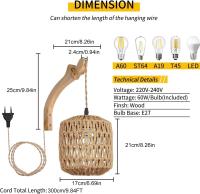 Lámpara de pared de Madera lámpara de pared vintage con enchufe e interruptor, lámpara de noche retro E27 (sin bombilla) - details 2