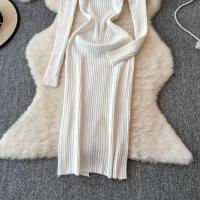 Vestido Largo De Mujer Con Cuello En V Y Manga Larga Blanco Elegante Con Cierre De Lazos Estilo Callejero Alta Moda Para Otoño Y Playa - details 8