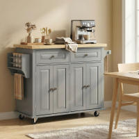 HOMCOM Isla de Cocina con Ruedas Carro de Cocina con 2 Cajones 4 Puertas Especiero Encimera de Madera Estante Ajustable y Barra Lateral para Comedor 111x44,5x82,5 cm Gris - details 3