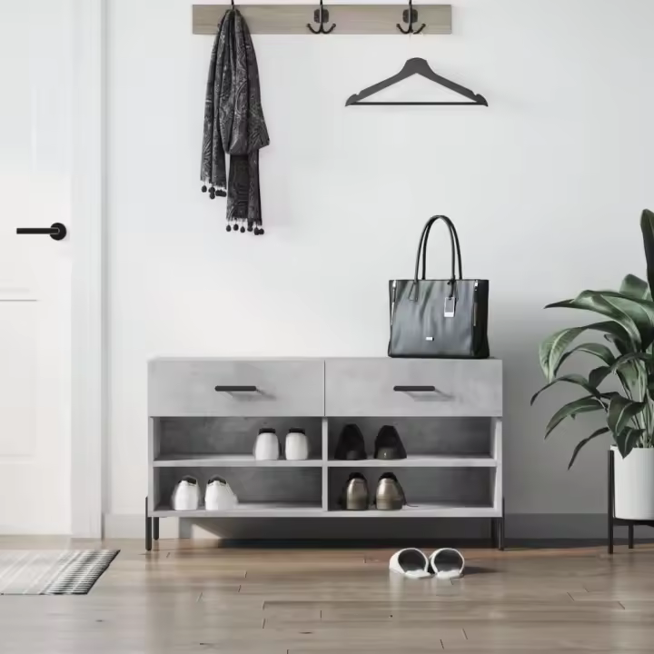 vidaXL Banco zapatero madera de ingeniería gris hormigón 102x35x55 cm - 1