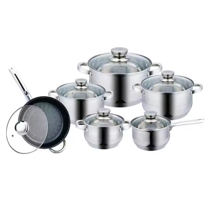 Batería de Cocina OTA line 6 Piezas en Acero Inoxidable Premium con Sartén de Revestimiento de Mármol, Ideal para Todo Tipo de Cocinas - 1