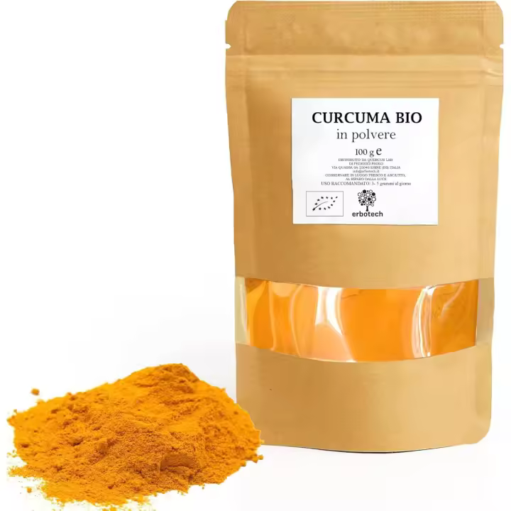 Erbotech, Cúrcuma Biológica en Polvo, 100g, Cúrcuma 100% Pura y Natural, Sin Sustancias Alérgicas, Sin OGM, Cúrcuma Vegana y Sin Gluten, Antioxidante y Antiinflamatoria, Hecho en Italia - 1