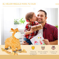 HOMCOM Caballito Balancín Infantil 2 en 1 en Forma de Jirafa para Niños de +3 Años con Ruedas y Altura del asiento 35 cm Balancín de Felpa con Sonido de Jirafa Carga 45 kg 63x38x63 cm Multicolor - details 0
