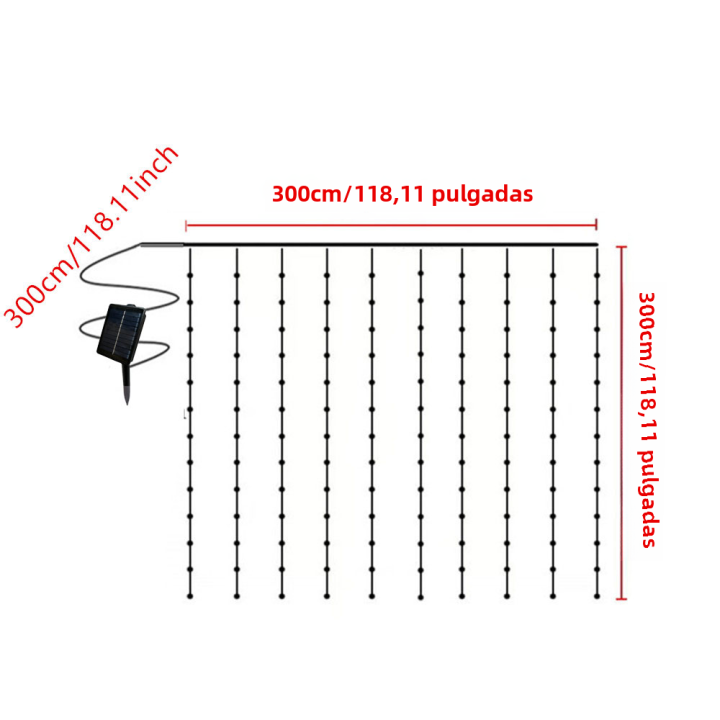 Cortina Solar LED Para Exterior 100/200/300 Luces De Cadena Decoración De Navidad Y Boda Jardín Farolillos Fantasía