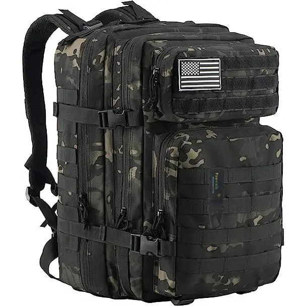 Mochila táctica camo negra camuflaje 45 litros senderismo y acampada  , estilo ejercito para rutas montaña camping trekking crossfit  actividades al aire libre escalada casa y pesca - 1