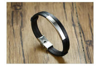 Pulsera De Cuero Genuino Negro Para Hombre Vnox ID Tag Estilo Elegante Doble Capa Envolvente Ajustable 8.26 Pulgadas - details 6