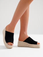 Sandalias de cuña de suela gruesa informales de estilo bohemio para playa y verano con punta abierta, Mules de Plataforma con Punta Abierta de Esparto - details 1
