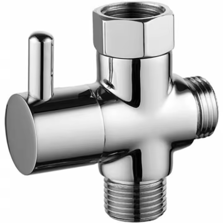 Valve 3 Voies en Laiton, Déviateur Colonne de Douche, Valve 3 Voies en Laiton Massif, Convent pour le Détournement de Tuyau de Salle de Bain, Ajustez La Taille du Débit d'eau(Argent). - 1